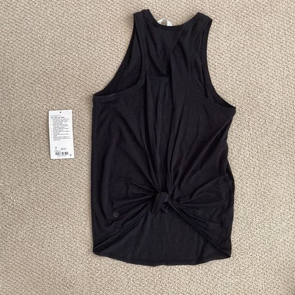Lululemon All Tied Up Tank Black Size 4 Like New Pima Cotton Open Back Runs Big - Picture 1 of 9
